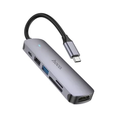 Адаптер HUB 6в1 Hoco HB28 (HDTV+USB 3.0+USB 2.0+SD+TF+PD) USB-C Black (6931474769336)