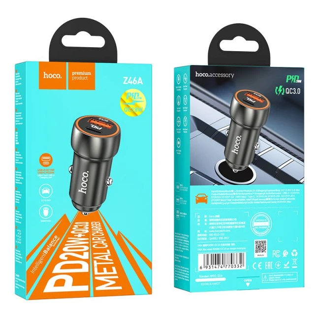 Автомобільний зарядний пристрій Hoco Z46A USB A + USB C QC3.0 PD 20W Grey (6931474770332)