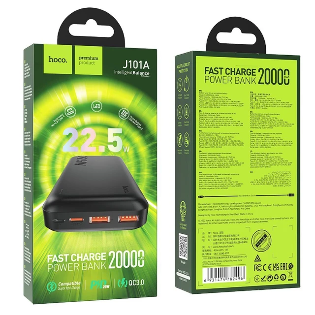 Powerbank Hoco 20000 mAh QC PD 3A 22,5W J101A Black (6931474782496)