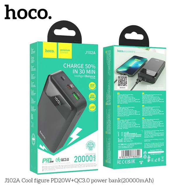 Powerbank Hoco 20000 mAh QC3.0 PD 3A 20W J102A Black (6931474783622)