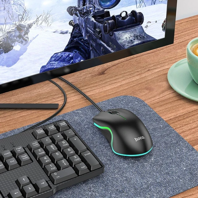 Миша дротова Hoco GM19 USB A 1000 dpi з підсвічуванням Black (6931474784131)