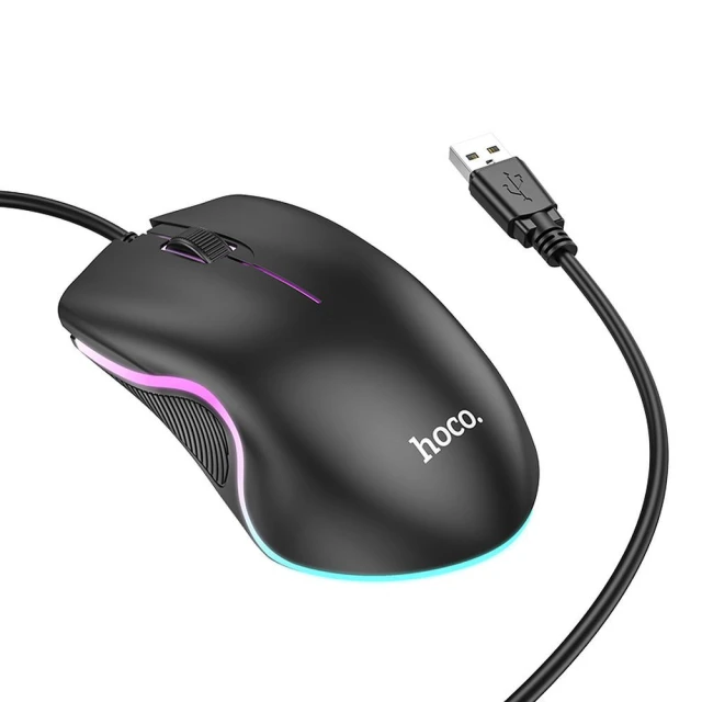 Миша дротова Hoco GM19 USB A 1000 dpi з підсвічуванням Black (6931474784131)