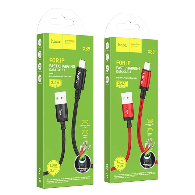 Кабель Hoco X89 USB-A to Lightning 2.4A 1м Black (6931474784322)