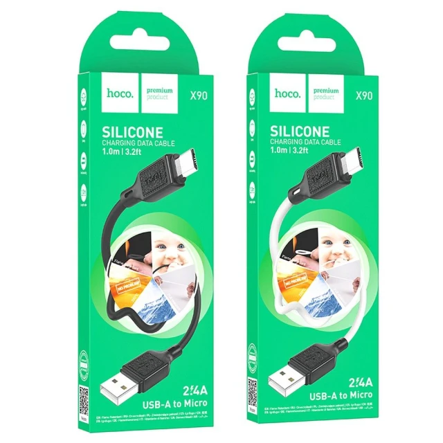 Кабель Hoco X90 USB A to Micro USB 2.4A 1 m White (6931474788436)