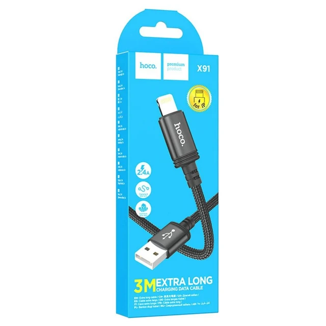 Кабель Hoco X91 USB-A to Lightning 2.4A 3m Black (6931474788702)