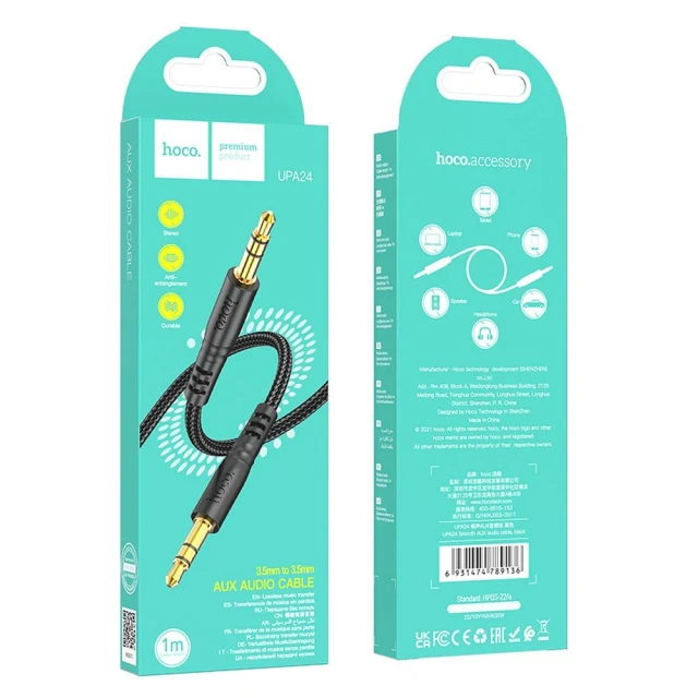 Кабель Hoco UPA24 AUX Jack 3.5 мм до Jack 3.5 мм 1 м Black (6931474789136)