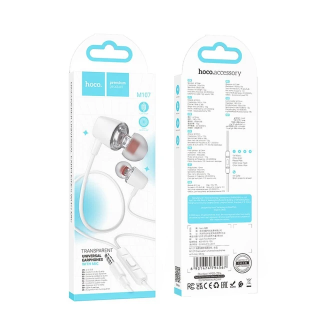Наушники Hoco M107 Jack 3.5 mm White (6931474794567)