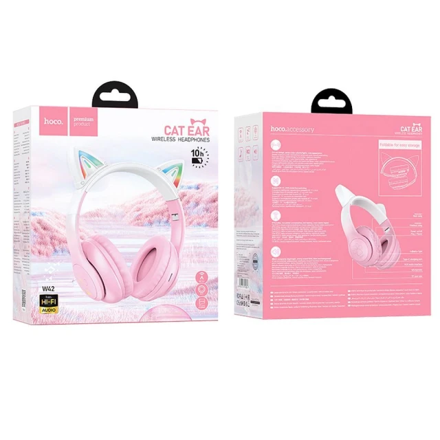 Навушники бездротові накладні Hoco W42 Kocie Uszy Pink (6931474795847)