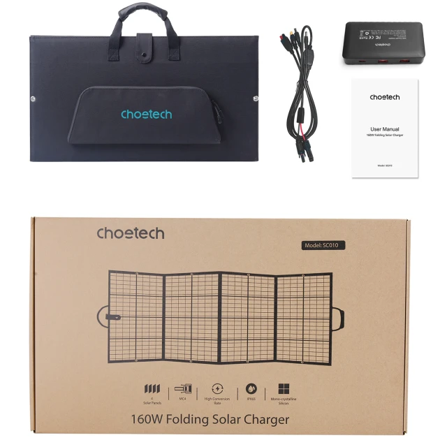 Складний сонячний зарядний пристрій Choetech 160W Black (01.01.04.XX-SC010-BK)