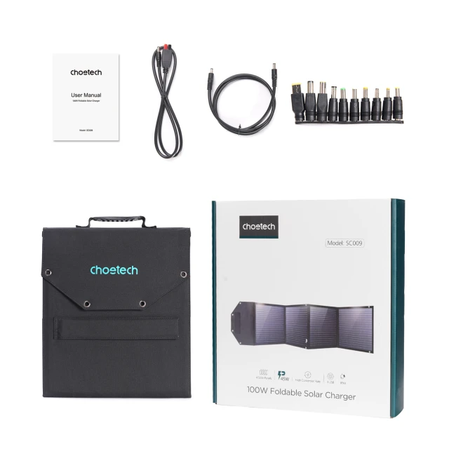 Складное солнечное зарядное устройство Choetech PD QC USB-C/2x USB-A 100W Black (01.01.04.XX-SC009-V2-BK)