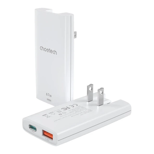 Мережевий зарядний пристрій Choetech GaN Slim PD 65W USB-C | USB-A White (PD6011)