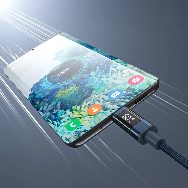 Кабель Choetech PD60W USB-C to USB-C Digital Display 1.2m Nylon Blue (6932112112217)