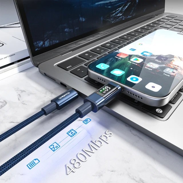 Кабель Choetech PD60W USB-C to USB-C Digital Display 1.2m Nylon Blue (6932112112217)