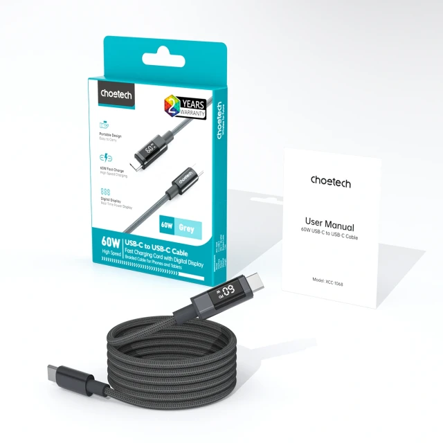Кабель Choetech PD60W USB-C to USB-C Digital Display 1.2m Nylon Black (6932112112224)