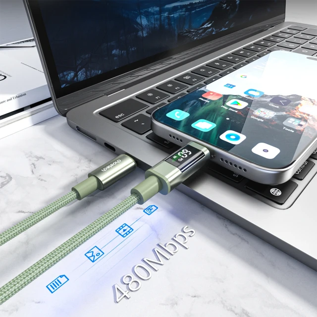 Кабель Choetech PD60W USB-C to USB-C Digital Display 1.2m Nylon Green (6932112112231)