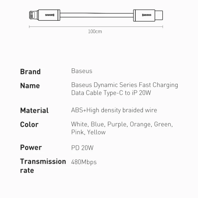 Кабель Baseus Dynamic Series USB-C to Lightning 1m Blue (CALD000003)