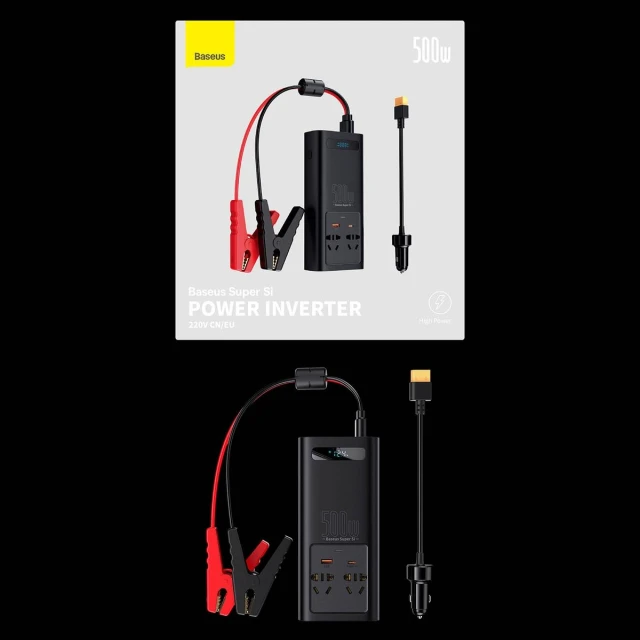 Автомобільний інвертор Baseus Super Si Power 150W 12V/500W 220V CN/EU Black (CGNB000101)