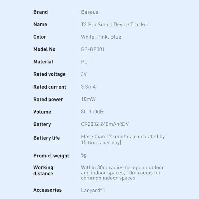 Смарт-брелок Baseus T2 Pro Rechargeable Tracker White (FMTP000002)