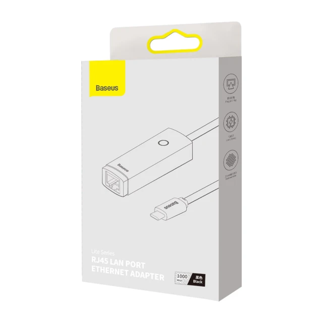 Адаптер Baseus Lite Series USB-C to Ethernet Black (WKQX000301)