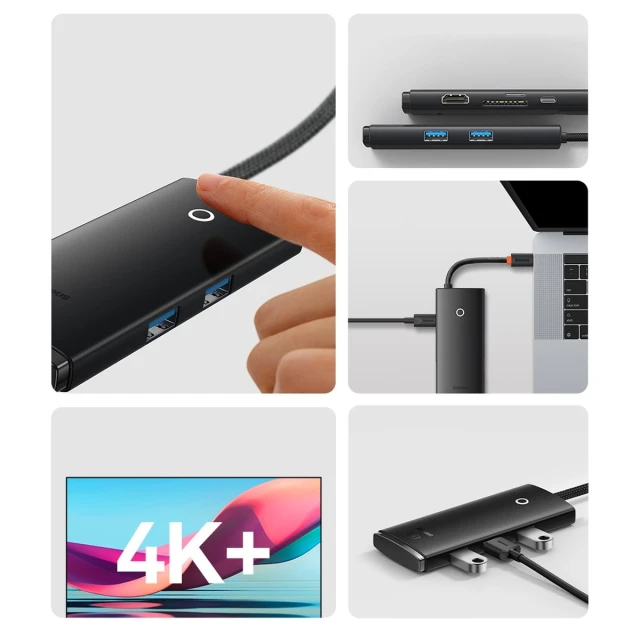 USB-хаб Baseus Lite Series 6-in-1 USB-C to 2xUSB-A/USB-C/HDMI/SD/TF Black (WKQX050101)