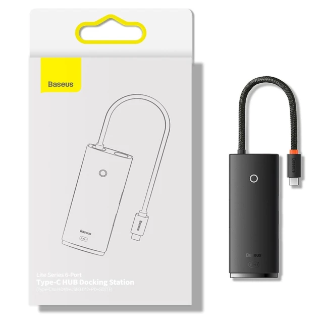USB-хаб Baseus Lite Series 6-in-1 USB-C to 2xUSB-A/USB-C/HDMI/SD/TF Black (WKQX050101)