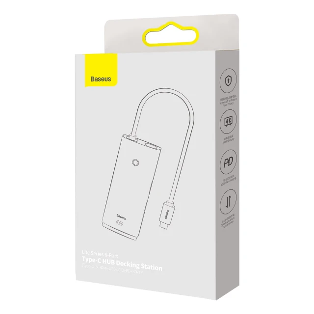 USB-хаб Baseus Lite Series 6-in-1 USB-C to 2xUSB-A/USB-C/HDMI/SD/TF Black (WKQX050101)