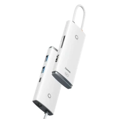 USB-хаб Baseus Lite Series 6-in-1 USB-C to 2xUSB-A/USB-C/HDMI/SD/TF White (WKQX050102)