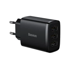 Мережевий зарядний пристрій Baseus Compact 17W 3xUSB-A Black (CCXJ020101)