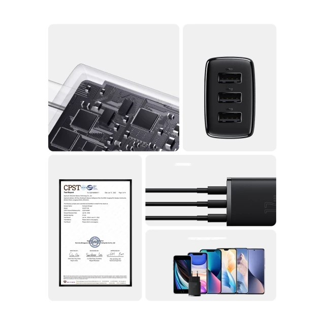 Сетевое зарядное устройство Baseus Compact 17W 3xUSB-A Black (CCXJ020101)