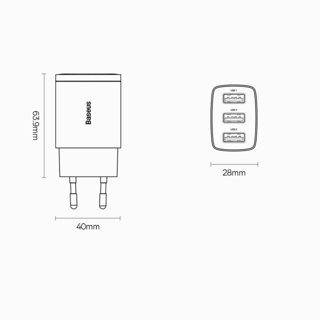 Сетевое зарядное устройство Baseus Compact 17W 3xUSB-A Black (CCXJ020101)