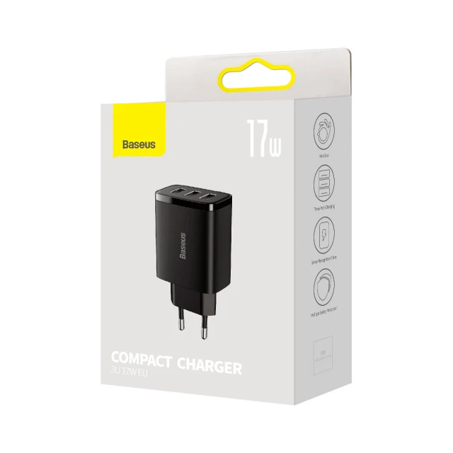 Сетевое зарядное устройство Baseus Compact 17W 3xUSB-A Black (CCXJ020101)