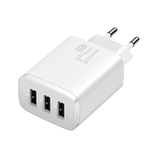 Мережевий зарядний пристрій Baseus Compact 17W 3xUSB-A White (CCXJ020102)
