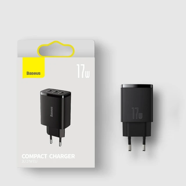 Мережевий зарядний пристрій Baseus Compact 17W 3xUSB-A White (CCXJ020102)