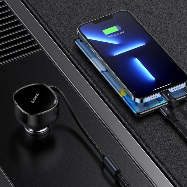 Автомобільний зарядний пристрій Baseus Enjoyment Retractable 30W with Lightning/USB-C Cable Black (CGTX000001)