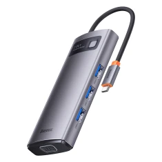 USB-хаб Baseus Metal Gleam Multifunctional 7-in-1 USB-C to 3xUSB-A/USB-C/VGA/Ethernet/HDMI Grey (WKWG040013)