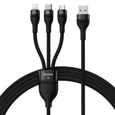 Кабель Baseus Flash Series II One-for-three Fast Charging Data Cable 100W USB - USB Typ C / Lightning / micro USB 1.2m Black (CASS030001)