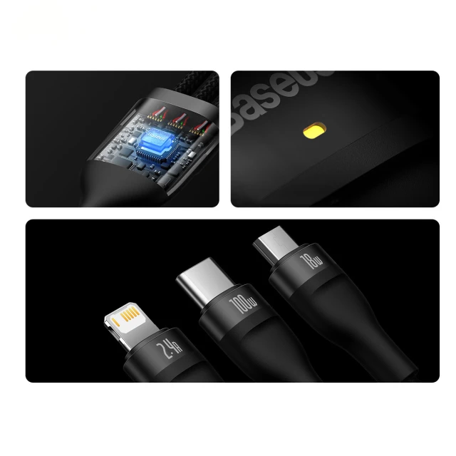 Кабель Baseus Flash Series II One-for-three Fast Charging Data Cable 100W USB - USB Typ C / Lightning / micro USB 1.2m Black (CASS030001)