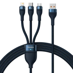 Кабель Baseus Flash Series II One-for-three Fast Charging Data Cable 100W USB - USB Typ C / Lightning / micro USB 1.2m Blue (CASS030003)