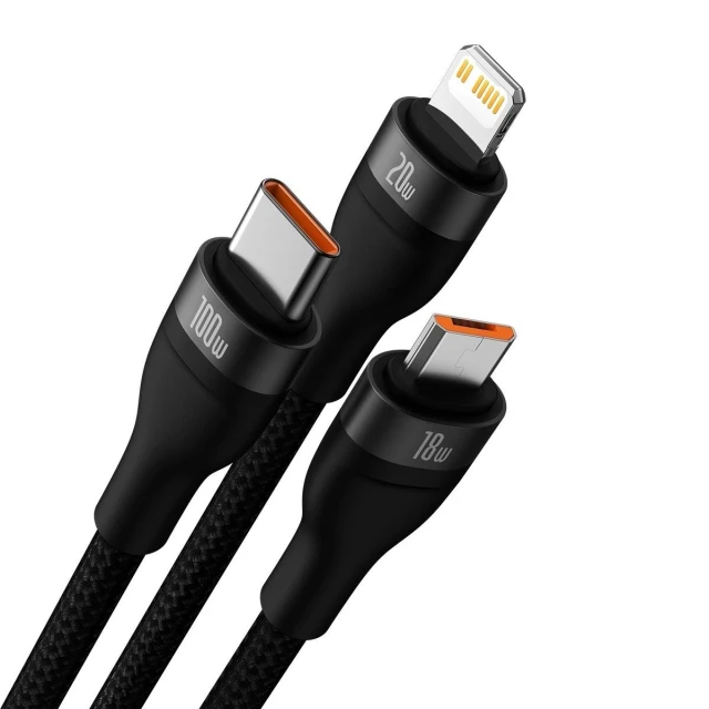 Кабель Baseus Flash 2 USB-A/USB-C to USB-C/Lightning/Micro-USB 1.2m Black (CASS030101)