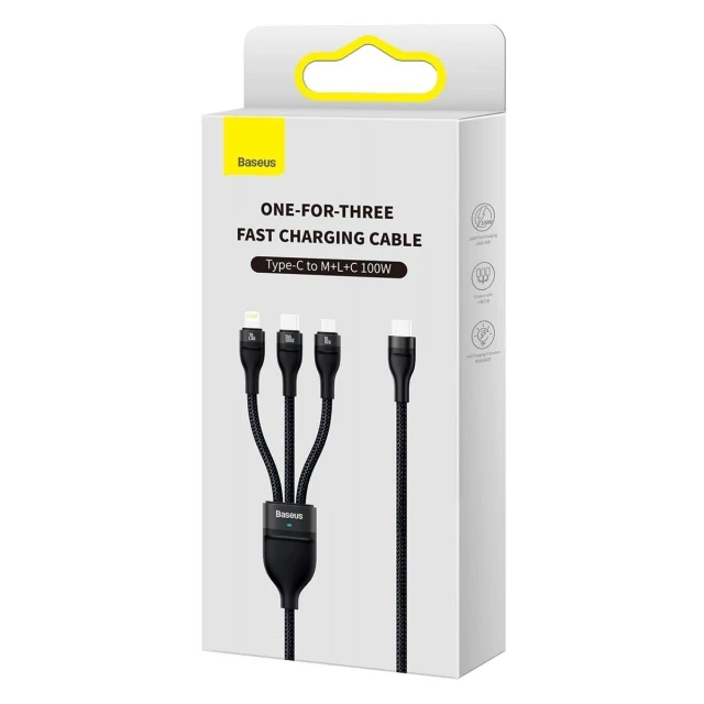 Кабель Baseus Flash 2 USB-A/USB-C to USB-C/Lightning/Micro-USB 1.5m Black (CASS030201)