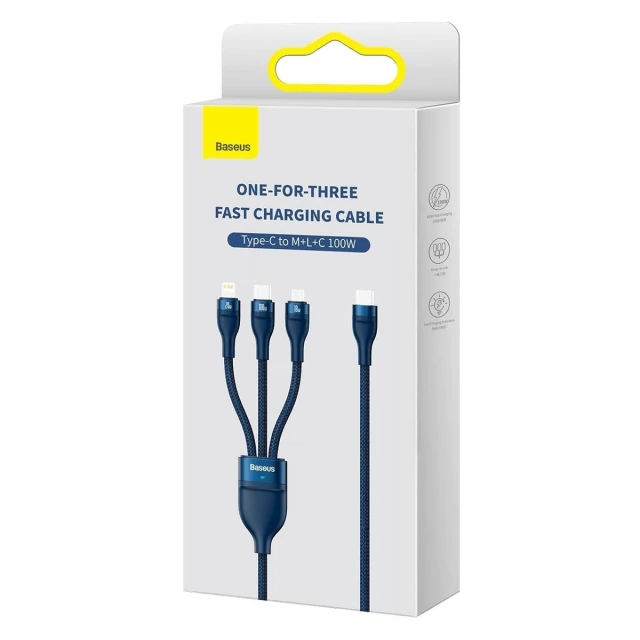 Кабель Baseus Flash 2 USB-A/USB-C to USB-C/Lightning/Micro-USB 1.5m Blue (CASS030203)