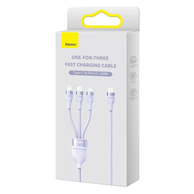 Кабель Baseus Flash 2 USB-A/USB-C to USB-C/Lightning/Micro-USB 1.5m Purple (CASS030205)