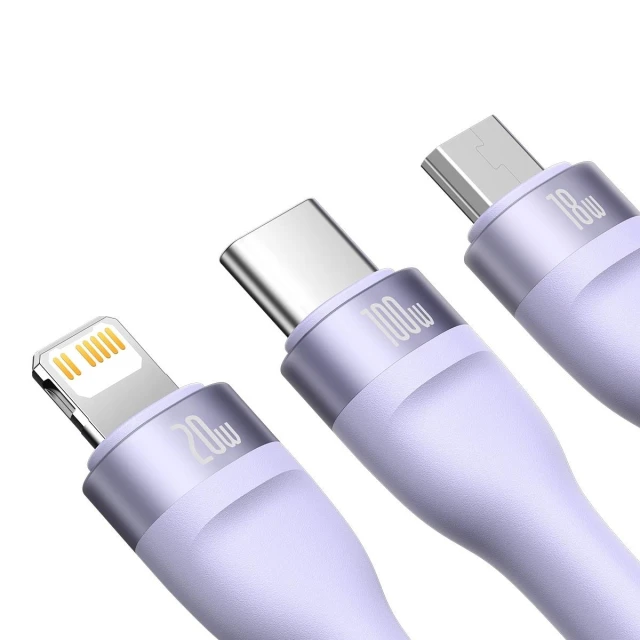 Кабель Baseus Flash 2 USB-A/USB-C to USB-C/Lightning/Micro-USB 1.5m Purple (CASS030205)