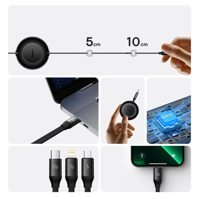 Кабель Baseus Bright Mirror 2 3-in-1 USB-C to USB-C/Lightning/Micro-USB 1.1m Purple (CAMJ010205)
