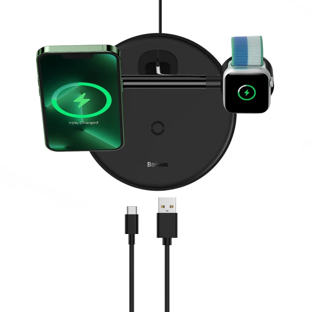 Бездротовий зарядний пристрій Baseus Swan 3-in-1 15W Black (WXTE000101)