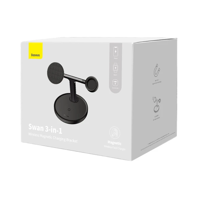Бездротовий зарядний пристрій Baseus Swan 3-in-1 15W Black (WXTE000101)
