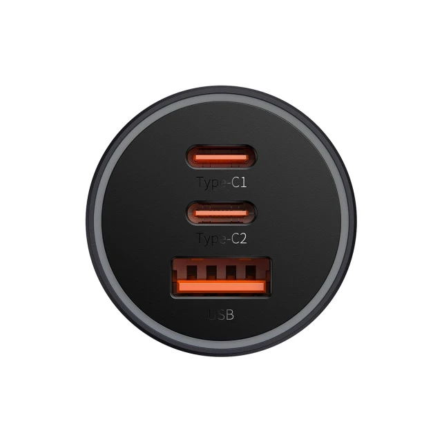 Автомобільний зарядний пристрій Baseus Golden Contactor Triple Fast Charger 65W 2xUSB-C/USB-A Dark Grey (CGJP010013)