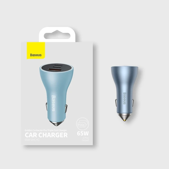 Автомобільний зарядний пристрій Baseus Golden Contactor Triple Fast Charger 65W 2xUSB-C/USB-A Dark Grey (CGJP010013)