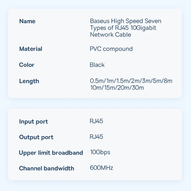 Кабель Baseus Seven High Speed RJ45 Network Cable 10Gbps 1m Black (WKJS010101)