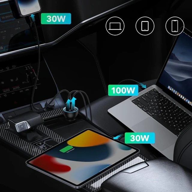 Автомобільна зарядка Baseus 160W з технологією Qualcomm® Quick Charge™ 5 2xUSB-C 1xUSB-A Grey (6932172611897)